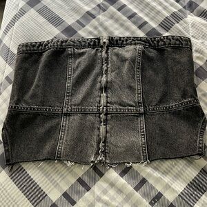 Zara black and acid grey strapless denim top size large